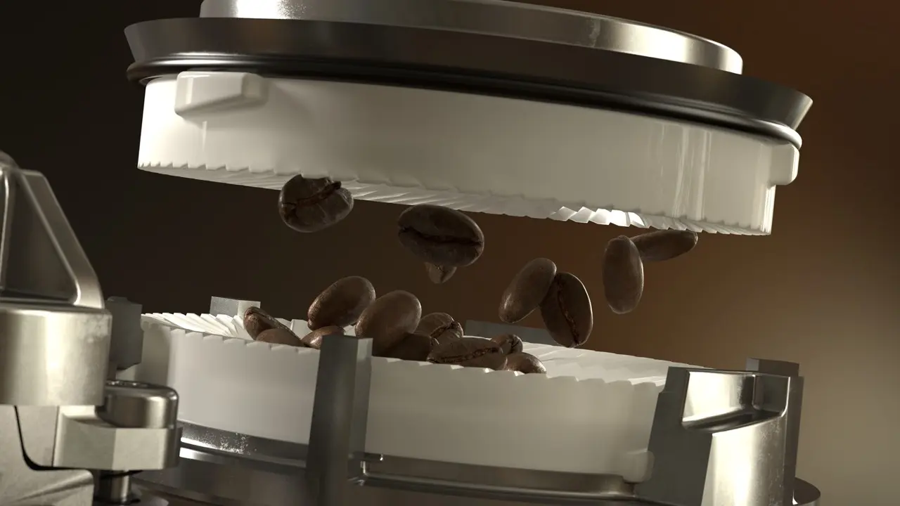 Coffee beans in a grinder